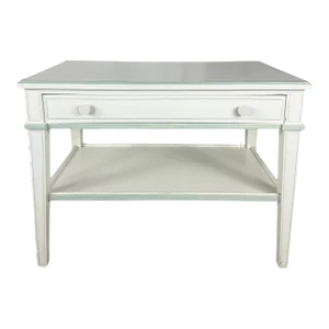Fantastic Drawer Side Table With Hand Painted Faux Sheepskin Top.