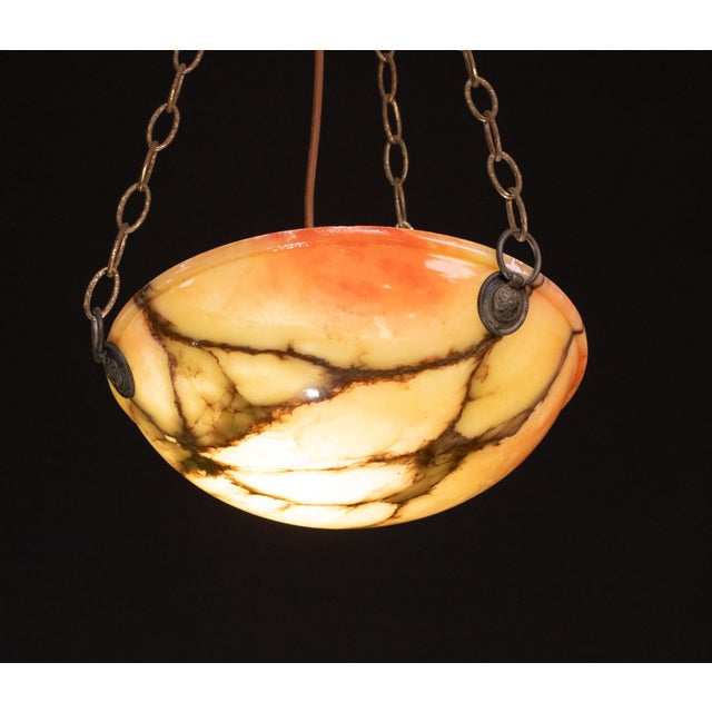 1940s Red and Orange Art Deco White Alabaster Pendant, 1940s For Sale - Image 5 of 12