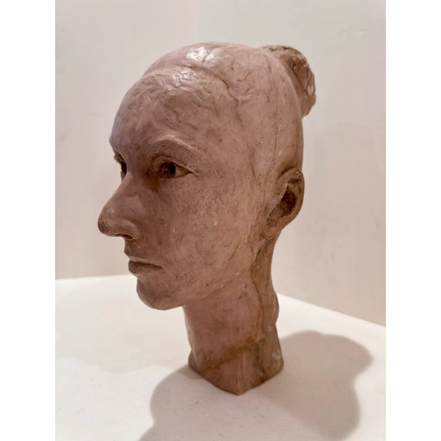 1960s Larry Mohr Painted Plaster Terrac Bust Sculpture Signed From Artist Estate For Sale - Image 4 of 11