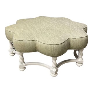 Henredon Furniture Mark D. Sikes Ivory & Lime Bloom Cocktail Ottoman For Sale