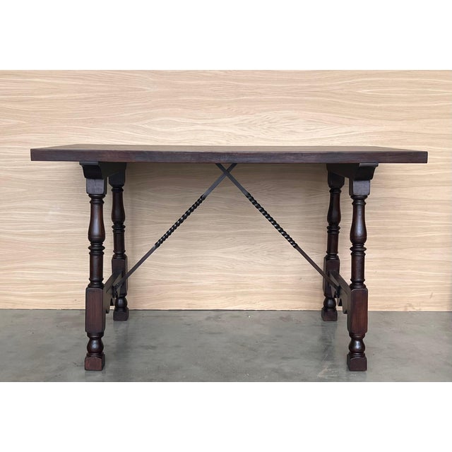 19th Spanish Side Table with Cared Turned Legs and Iron Stretcher For Sale - Image 16 of 18
