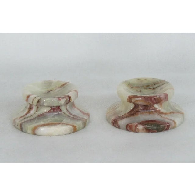 Slag Glass Vintage Candle Holders - A Pair For Sale - Image 10 of 11