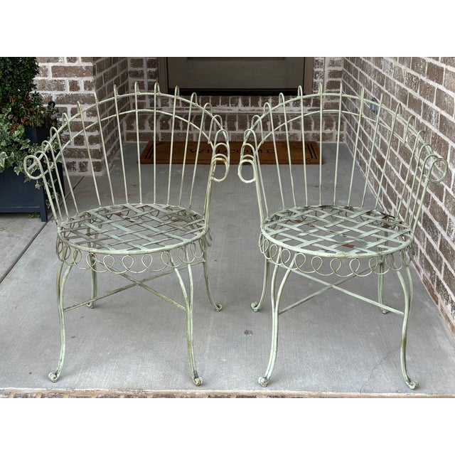 Metal Mid-Century French Wrought Iron Garden Chairs in the Style of Mathieu Matégot - A Pair For Sale - Image 7 of 18