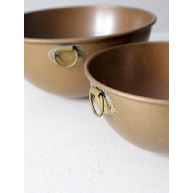Vintage Copper Mixing Bowls With Hanging Rings Pair For Sale - Image 6 of 13