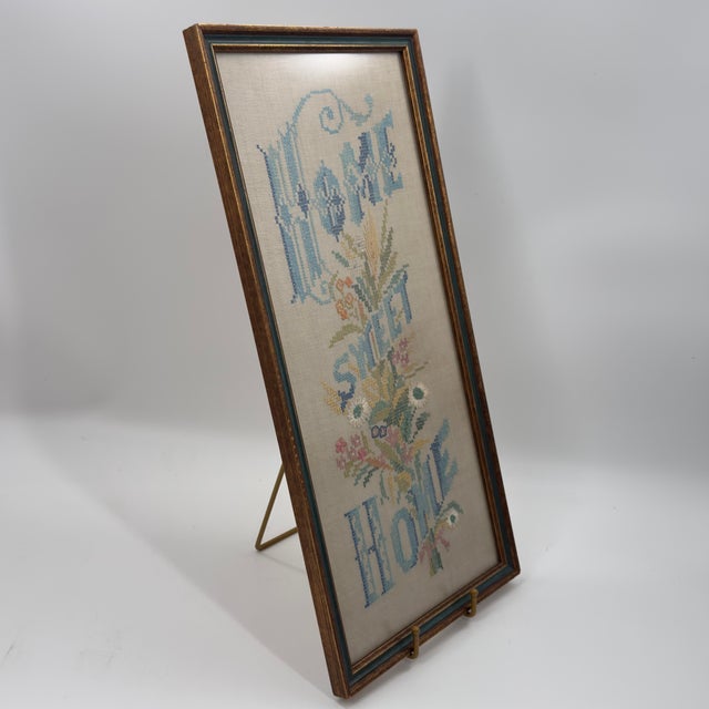American Vintage Home Sweet Home Hand Embroidered Sampler Floral Needlework For Sale - Image 3 of 8