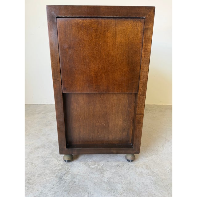 Mid Century Milo Baughman Style Burlwood & Brass Bar Cart With Glass Top For Sale - Image 9 of 12