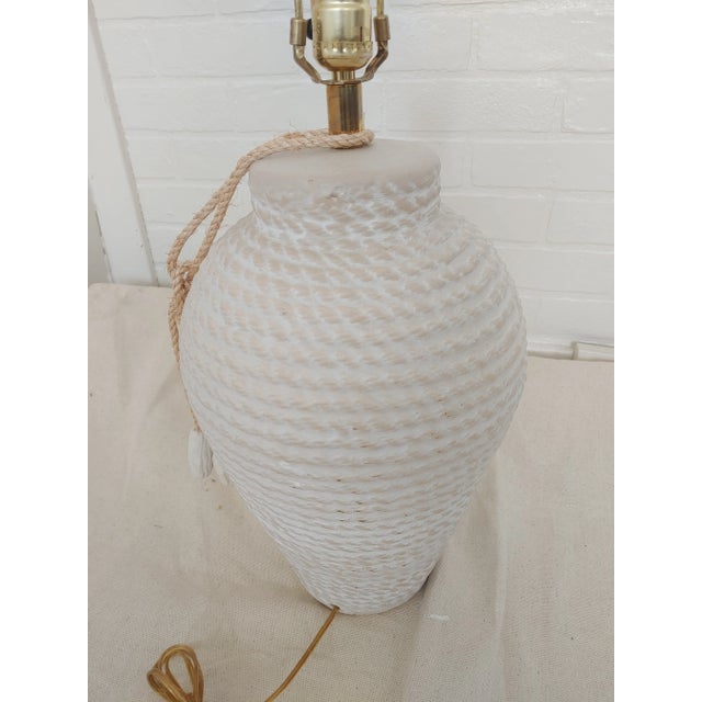 Contemporary Vintage 1970s Nautical Faux Rope Ceramic Table Lamp For Sale - Image 3 of 10