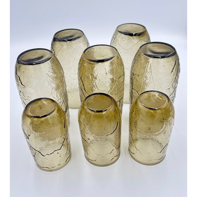 1970s Anchor Hocking Vintage Brown Sherwood Crinkle Juice & Water Drinking Glasses 8pc For Sale - Image 5 of 8