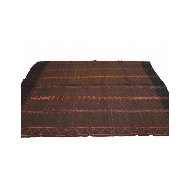 1960s Brown & Orange Vintage Embroidered Kilim Rug - 6`2″ X 8`0″ Ft. For Sale - Image 5 of 6