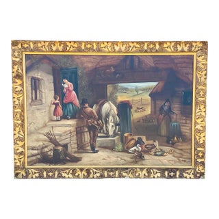Signed and Dated 1866 Antique Equestrian Farm Painting by Clive Harding For Sale