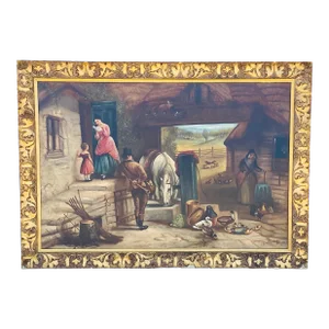 Signed and Dated 1866 Antique Equestrian Farm Painting by Clive Harding