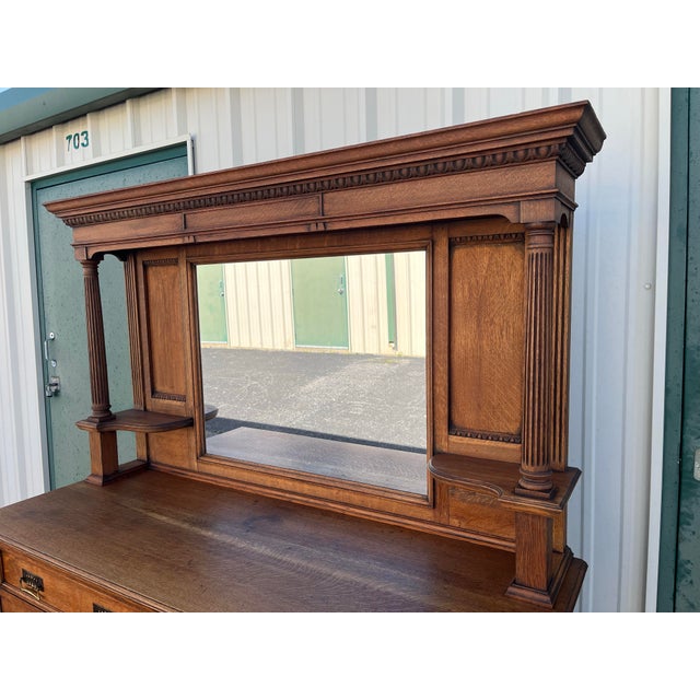 Antique Arts and Crafts Quartersawn Oak Sideboard Buffet For Sale - Image 11 of 12