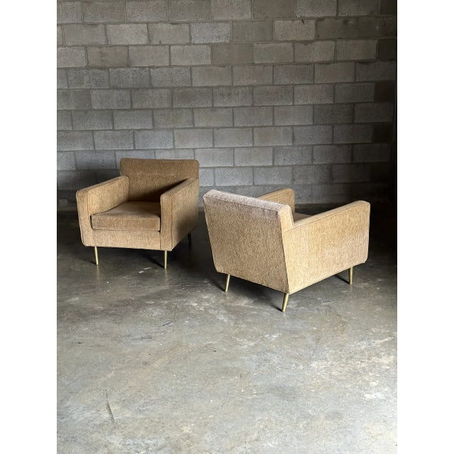 Dunbar Furniture Vintage Edward Wormley for Dunbar Brass Leg Lounge Chairs and Ottoman, Unmarked - 3 Pieces For Sale - Image 4 of 13