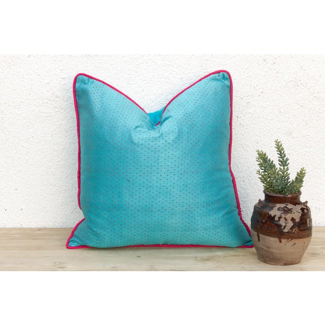 Neelam Blue Dotted Ahir Handloom Pillow For Sale In Los Angeles - Image 6 of 6