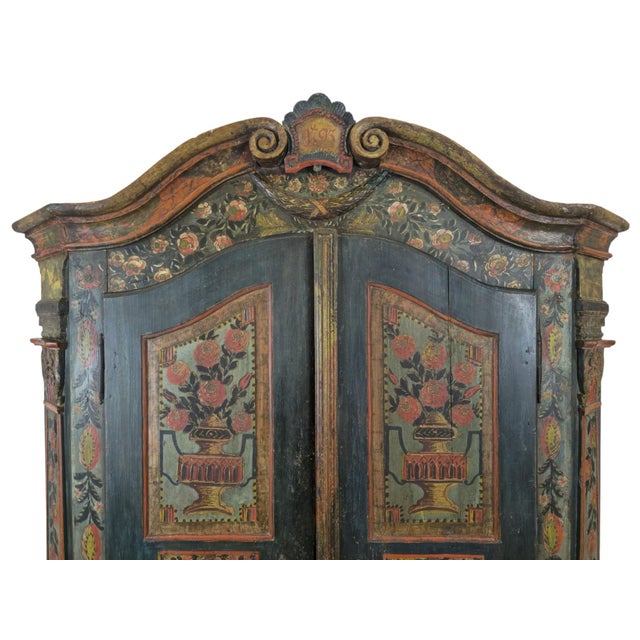 Wood Floral Painted Wedding Cabinet, Upper Austria, 1795 For Sale - Image 7 of 13