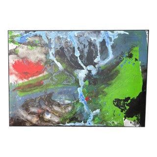 1960s Abstract Framed Oil on Canvas For Sale