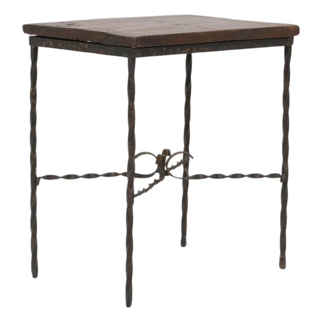20th Century French Metal and Wooden Side Table With Twisted Legs For Sale