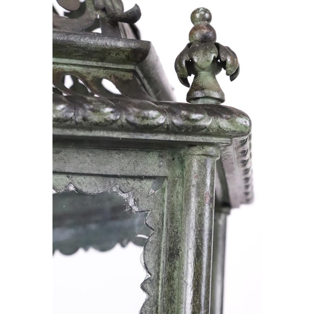 Metal Restored Antique French Wrought Iron Exterior Lantern Pendant Light For Sale - Image 7 of 16