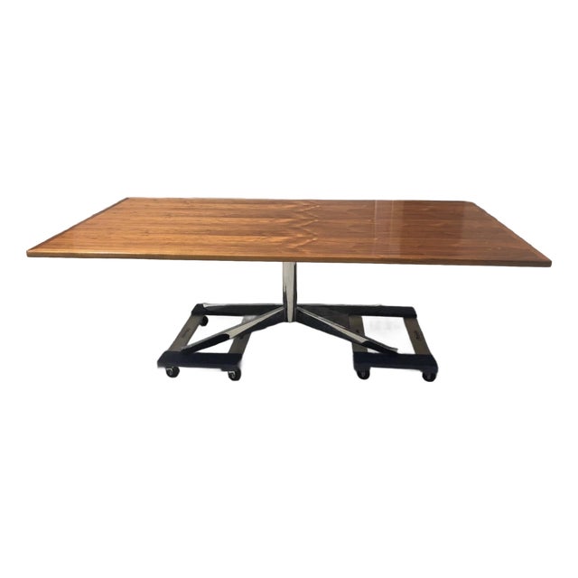 1980s Attributed to Florence Knoll Mid Century Modern Chrome Dining Conference Table For Sale