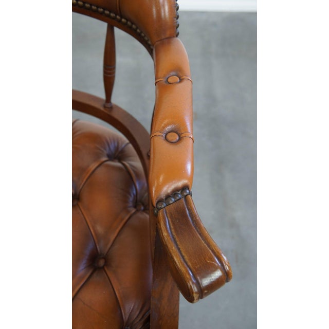 Brown Chesterfield Office Chair in Cowhide and Wood For Sale - Image 8 of 16