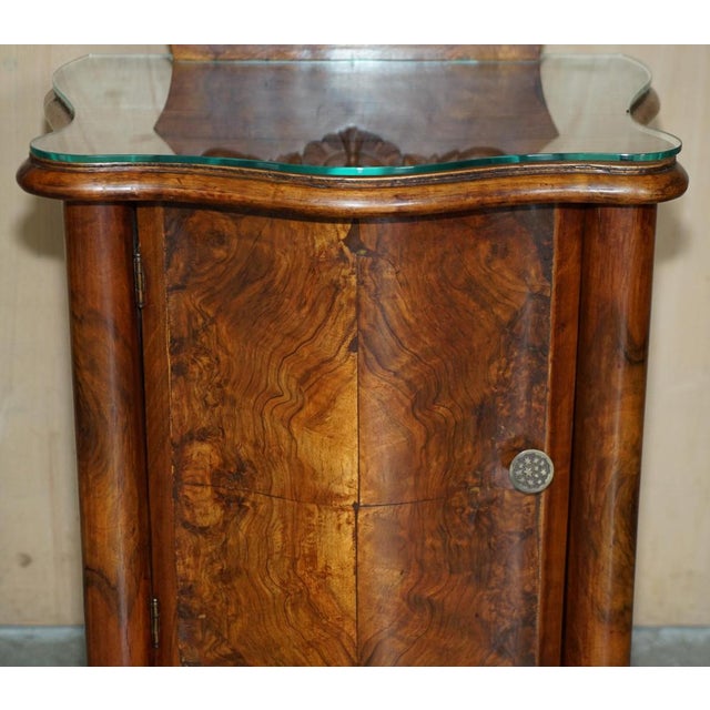 Wood Antique Victorian Burl Walnut Nightstands, Set of 2 For Sale - Image 7 of 18