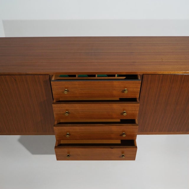 Brown Wooden Sideboard with Brass Knobs, 1960s For Sale - Image 8 of 16