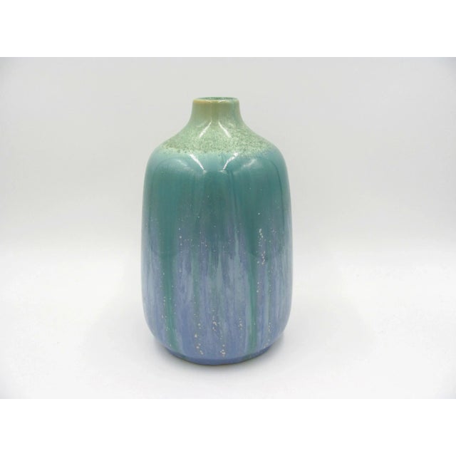 Vintage Mid 20th Century Crackle Drip Ceramic Vessel Vase Turquoise Teal Blue Lilac Purple Citrine Lime Green For Sale - Image 9 of 9