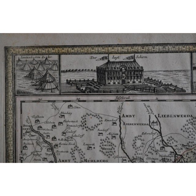 Antique German Geographical Map "Grossen Hayn" 1730 Engraved in Black With Color Highlights For Sale - Image 6 of 12