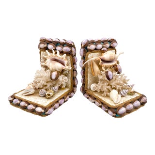 20th Century Seashell Shell Encrusted Bookends For Sale