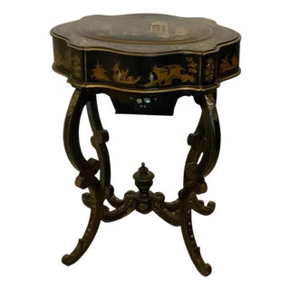 Antique Burgauté Black Lacquer & Mother-of-Pearl Sewing Table Circa 1850–1880 For Sale