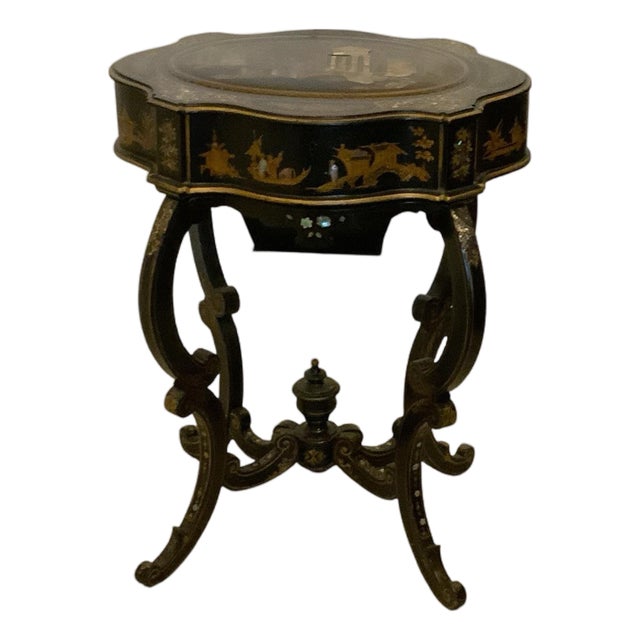 Antique Burgauté Black Lacquer & Mother-of-Pearl Sewing Table Circa 1850–1880 For Sale