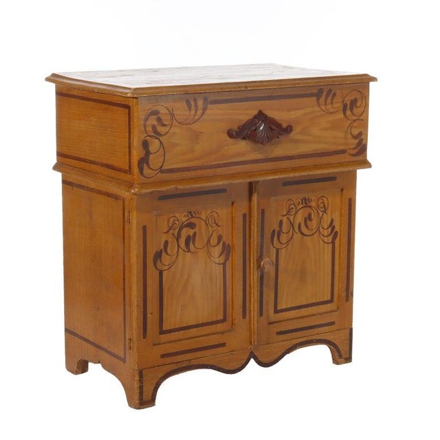 Antique Faux Painted Chestnut Lift Top 2-Door Stenciled Commode Circa 1890 For Sale - Image 12 of 18