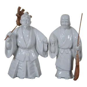 Mid 20th Century 2 Vintage Japanese White Porcelain Jo Uba Takasago Figurines Blanc De Chine 8" - Set of 2