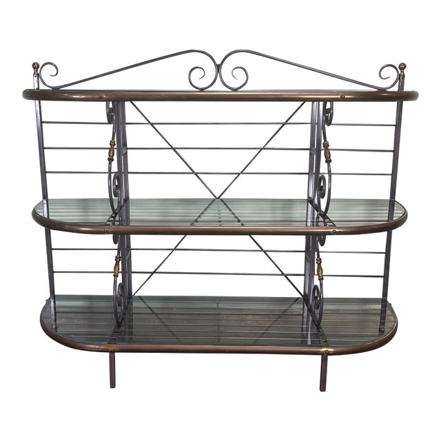 Vintage French Iron and Brass Baker's Rack For Sale