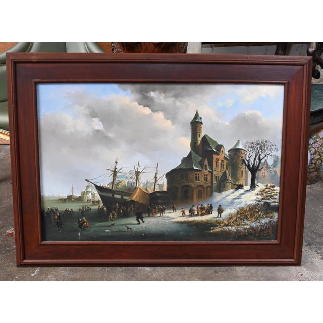 Dutch School, Winter Landscape Harbour Scene Ice Holland, 1990, Oil Painting, Framed For Sale - Image 7 of 7