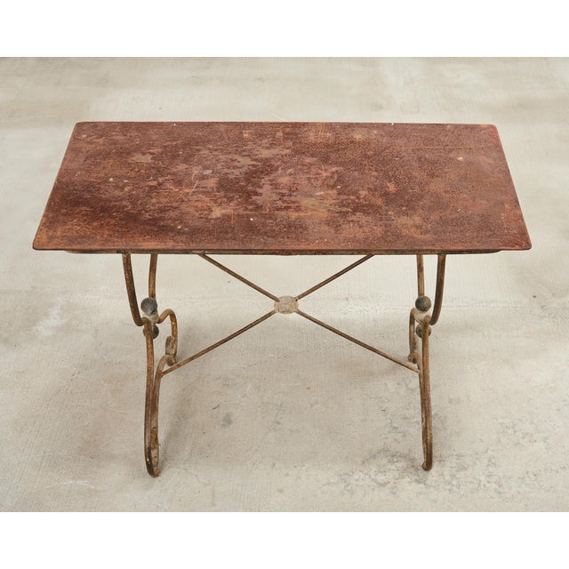 French Art Nouveau Patinated Iron Bronze Garden Bistro Table For Sale - Image 4 of 18