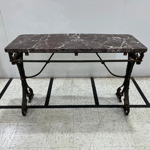 Burnt Umber 19th Century French Iron & Marble Table For Sale - Image 8 of 8