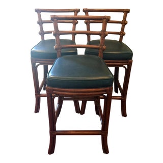 Harden Furniture Leather Bar Stools - Set of 3 For Sale