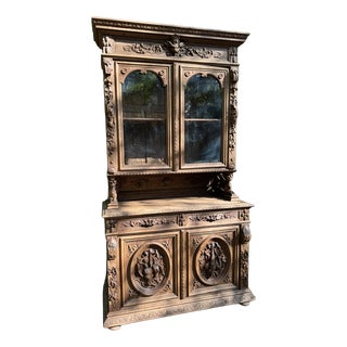French Carved Oak Hunting Cupboard, 1860 For Sale
