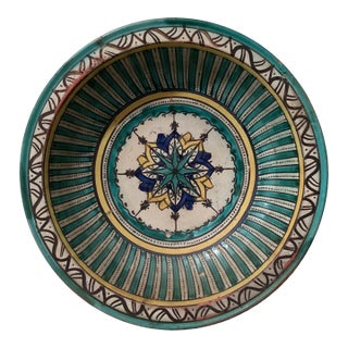 Late 19th Century Large Moroccan Ceramic Wall Decor Plate Polychrome Handcrafted Hand Painted Glazed From Fez For Sale