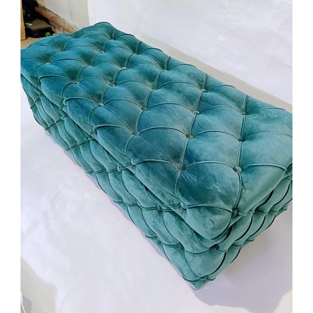 1990s Tufted Hunter Green Rectangular Ottoman For Sale - Image 5 of 10