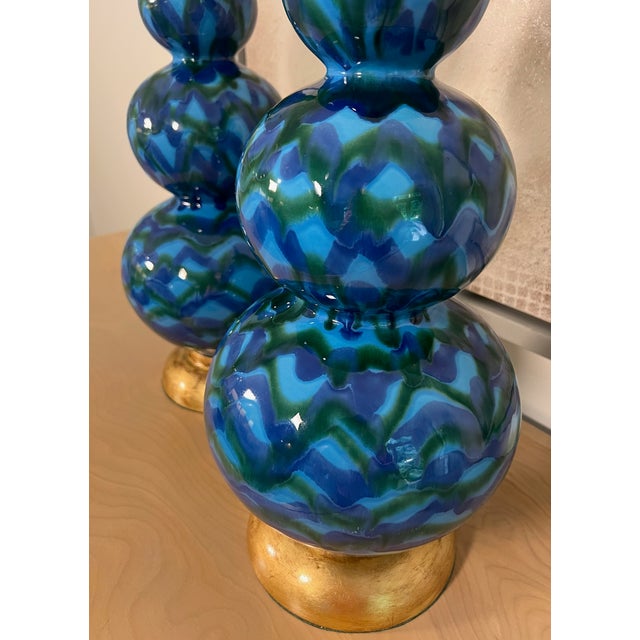 Ceramic Vintage Blue Glazed Ceramic Table Lamps - A Pair For Sale - Image 7 of 12