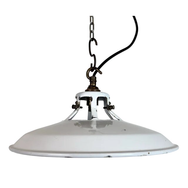 Industrial White Enamel Factory Pendant Lamp, 1960s For Sale