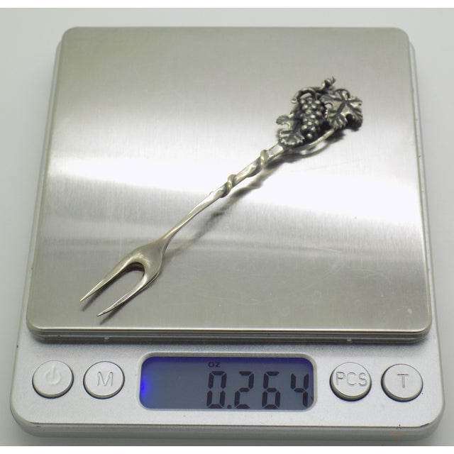 Vintage Italian Handmade Genuine Silver Grape Cocktail Mini Fork by Giovanni Raspini of Arezzo, Solid 800 Silver Appetizer Pick in Original Box For Sale - Image 12 of 15