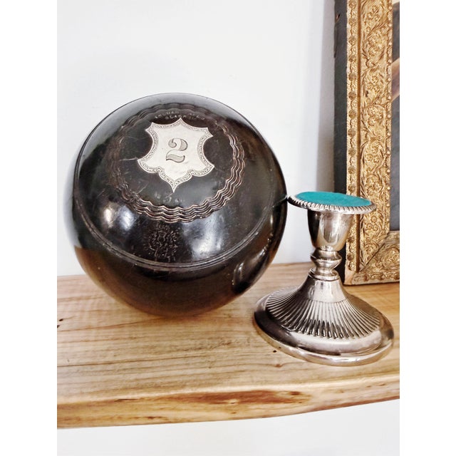 1916 English Sterling & Wood Trophy Lawn Bowling Ball on Stand For Sale - Image 4 of 6