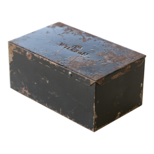 30s Vintage Industrial Metal Steel Tool Box With Rusty Patina and Chipping Black Paint