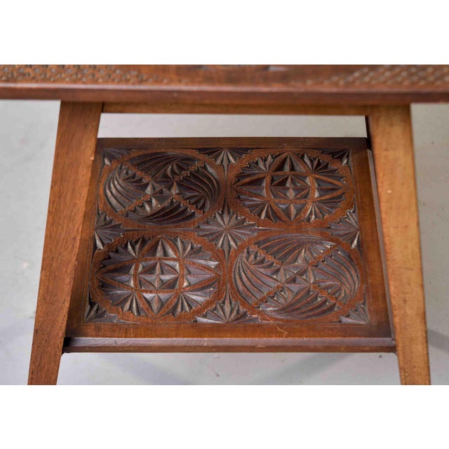 Brown Chip-Carved Two-Tier Occasional Table, Circa 1910s For Sale - Image 8 of 11