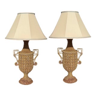 1930’s Hand Beaded Crystal Urn Form Table Lamps - a Pair For Sale