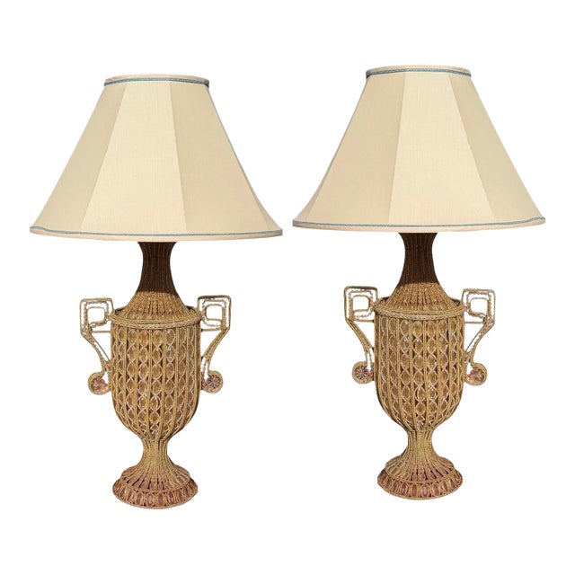 1930’s Hand Beaded Crystal Urn Form Table Lamps - a Pair For Sale
