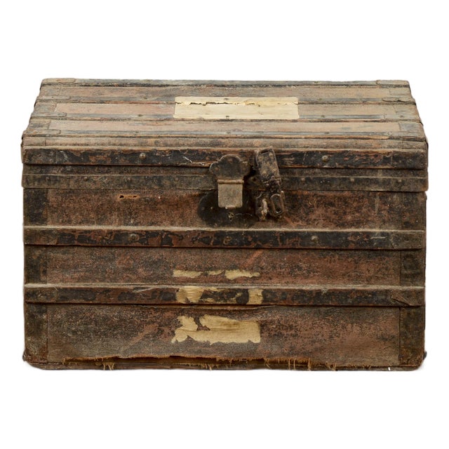Vintage Wooden and Fabric Trunk For Sale